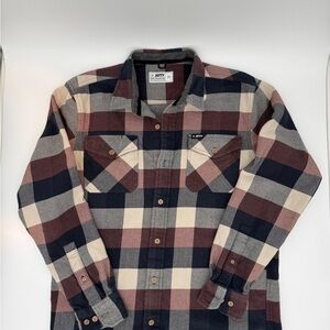 Jetty Men’s Plaid Casual Button Down Flannel Med Outdoorsy Blue Burgundy Grunge